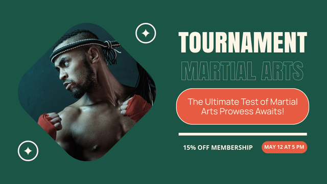 Martial Arts Tournament Announcement With Confident Athlete FB event cover Design Template