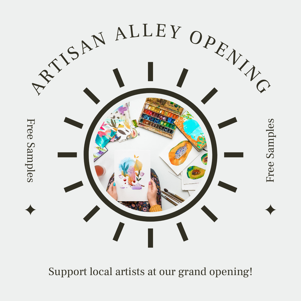 Ontwerpsjabloon van Instagram AD van Artisan Alley Grand Opening With Free Samples