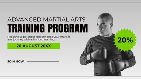 Desconto no programa de treinamento avançado em artes marciais FB event cover Modelo de Design