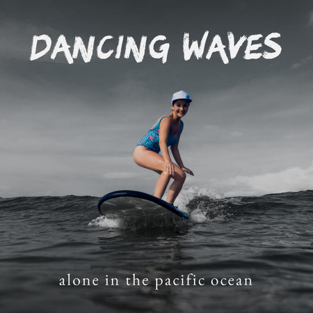 Beautiful Woman Surfing on Waves Album Cover Design Template