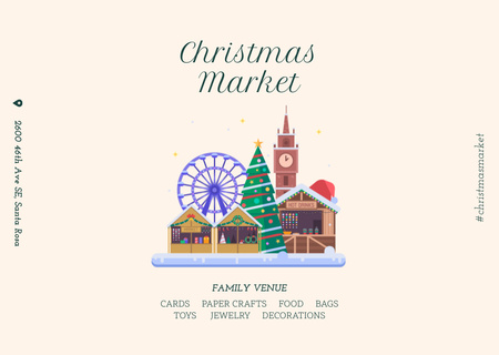 Christmas Market Invitation with Illustration of Winter Holidays Atmosphere Flyer A6 Horizontal Design Template