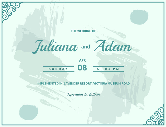 Abstract Blue Green Wedding Invitation 13.9x10.7cm Horizontal tervezősablon