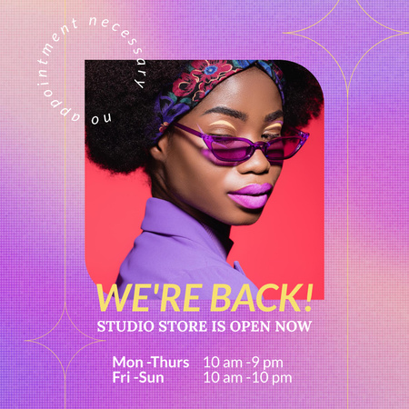 Modèle de visuel Annonce d'ouverture du studio de mode - Instagram