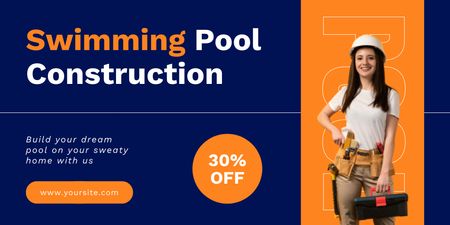 Offers Discounts for Professional Pool Construction Services Twitter Design Template