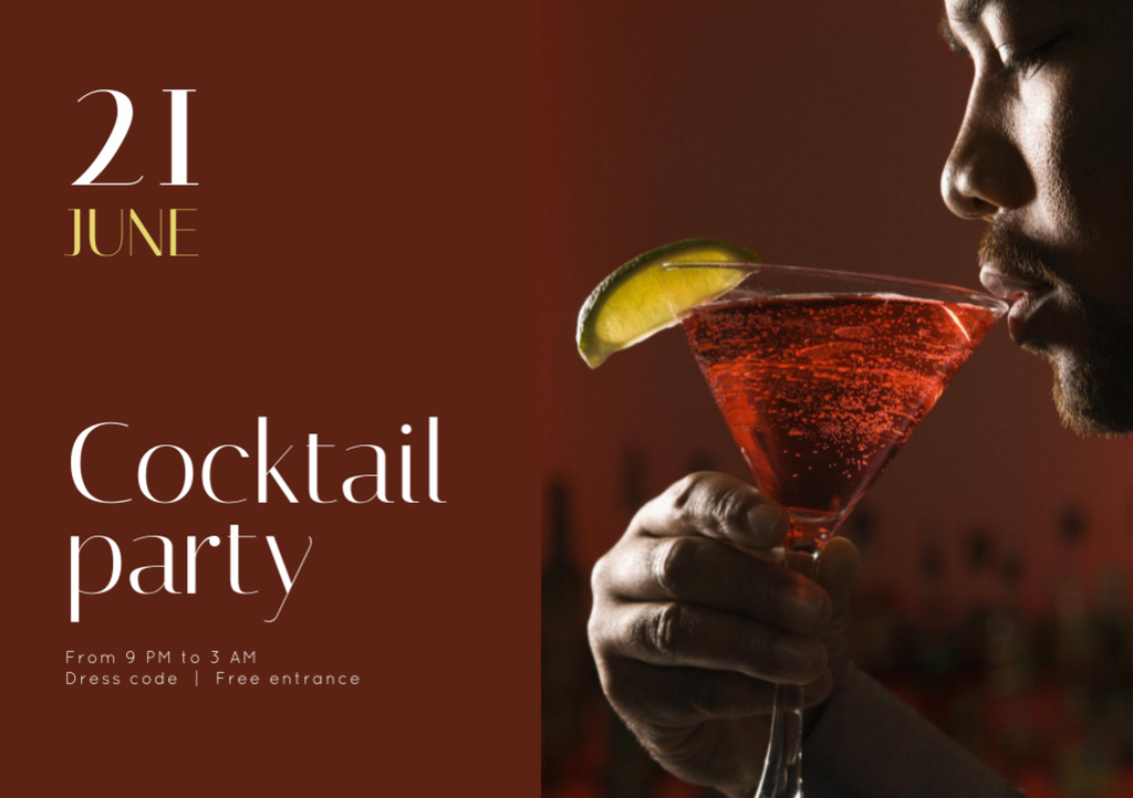 Cocktail Party Ad in Brown Flyer A5 Horizontal Design Template