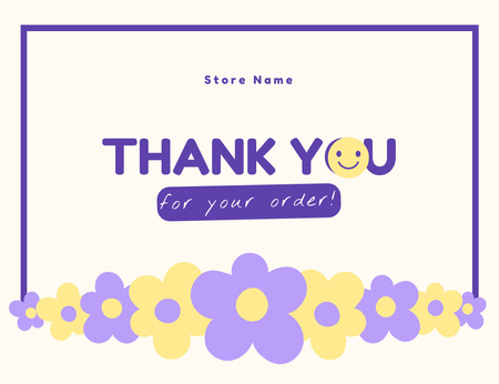 Thank You For Your Order Text with Simple Daisy Flowers Thank You Card 5.5x4in Horizontal Design Template
