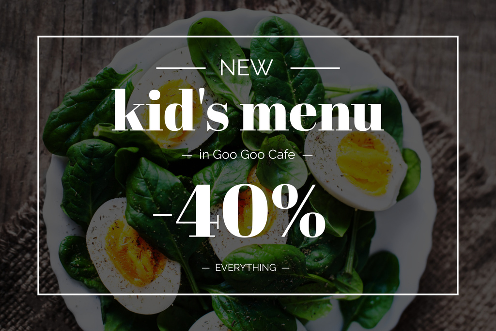 Ad of Menu for Kids with Boiled Eggs with Spinach Poster 24x36in Horizontal Design Template