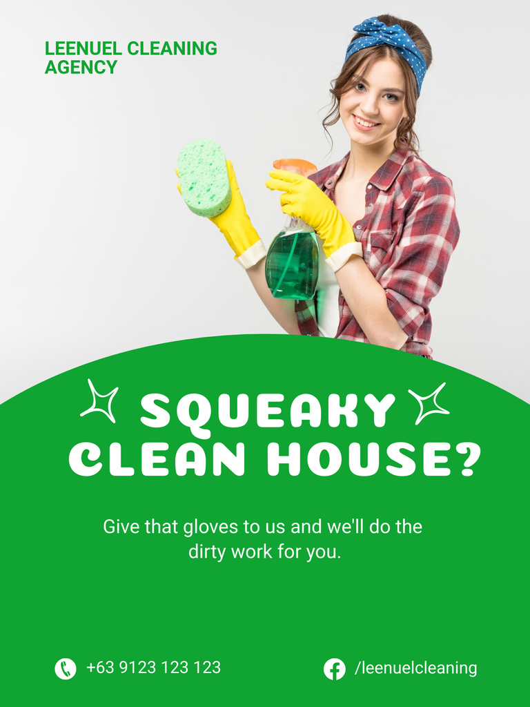 Cleaning Service Offer with Woman in Yellow Gloves Poster US Design Template