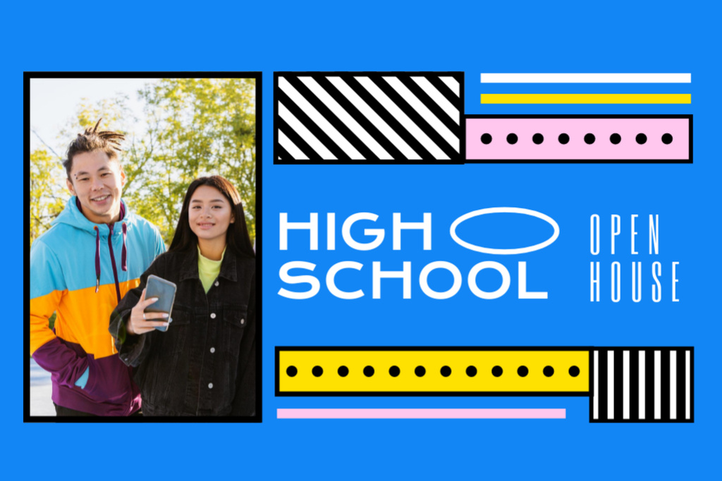 Template di design High School Apply Announcement on Blue Flyer 4x6in Horizontal