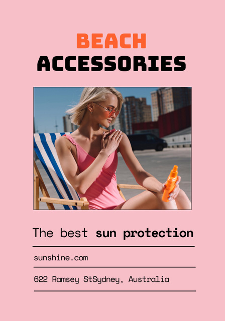Designvorlage Beach Accessories Ad on Pink für Poster 28x40in