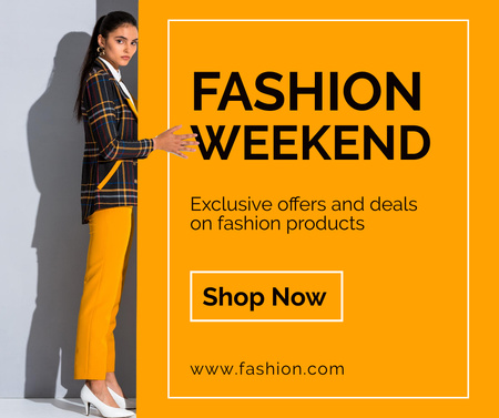 Elegant Woman Showing Fashion Weekend Anouncement  Facebook Design Template