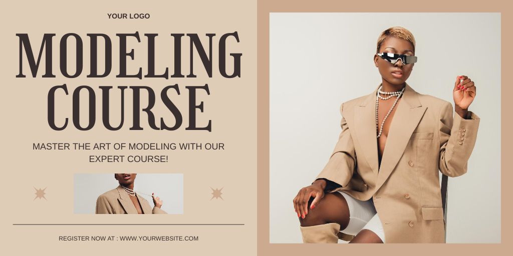Modeling Courses with Stylish African American Woman Twitterデザインテンプレート