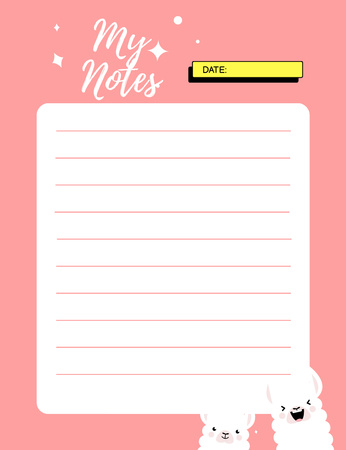 Personal Planner with Cute Alpacas on Pink Notepad 107x139mm Design Template