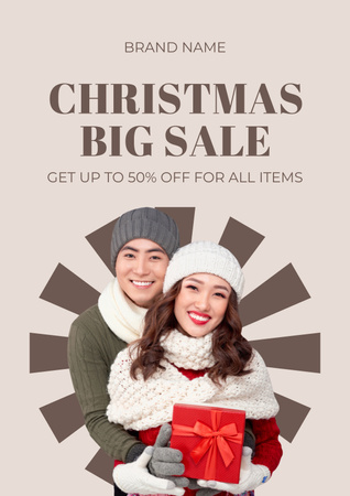 Asian Couple on Christmas Big Sale Poster Design Template