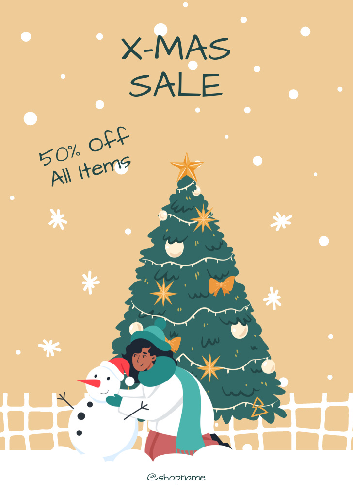 Plantilla de diseño de Christmas Sale Offer With Decorated Tree Postcard A6 Vertical 