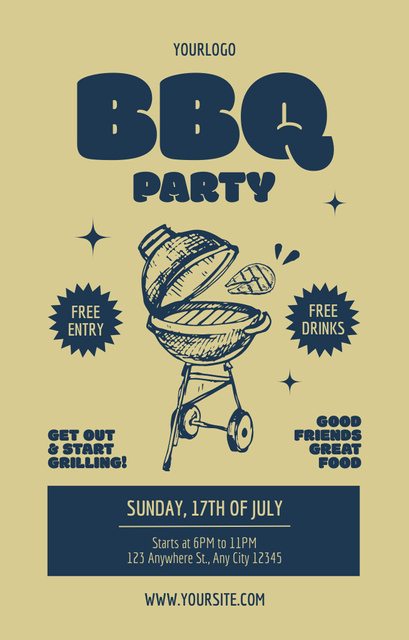 Retro Style Ad of BBQ Party Invitation 4.6x7.2inデザインテンプレート