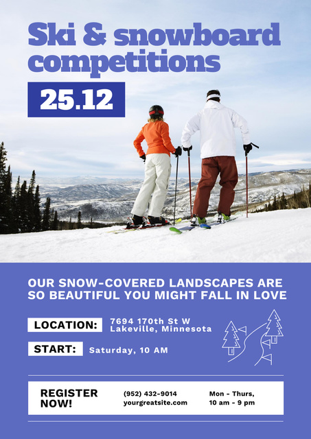 Winter Ski and Snowboard Competitions Poster Design Template