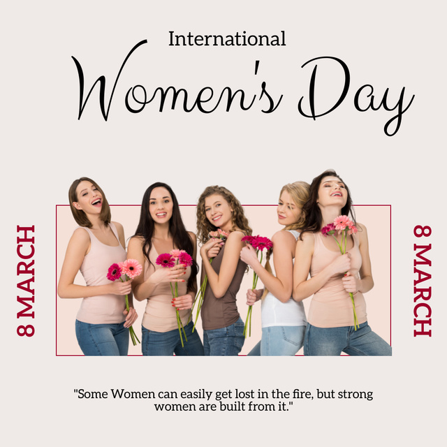 Happy Women with Flowers on International Women's Day Instagram Design Template