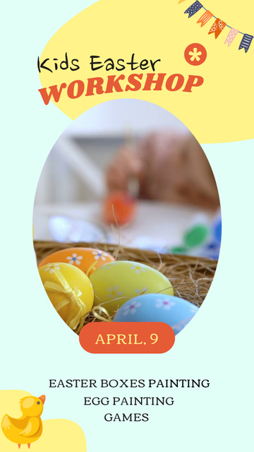 Designvorlage Girl Painting Egg And Workshop At Easter für Instagram Video Story