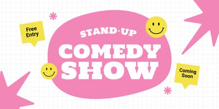 Comedy Show Announcement with Bright Pink Illustration Image Design Template