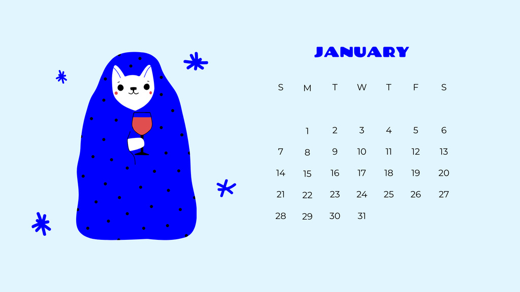 Illustration of Cute Colorful Cats Calendar Tasarım Şablonu
