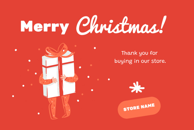 Plantilla de diseño de Heartwarming Christmas Holiday Greetings with Cute Gift In Red Postcard 4x6in 
