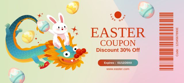 Easter Holiday Promotion with Bright Illustration Coupon 3.75x8.25in Design Template