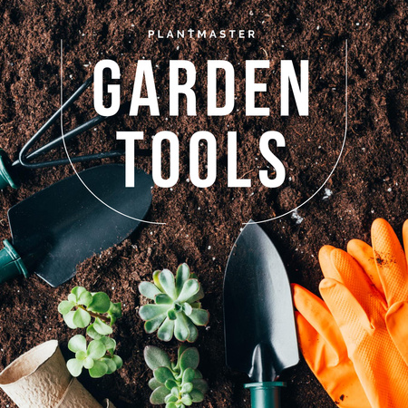 Предложение садовых инструментов с лопатами на земле Instagram – шаблон для дизайна