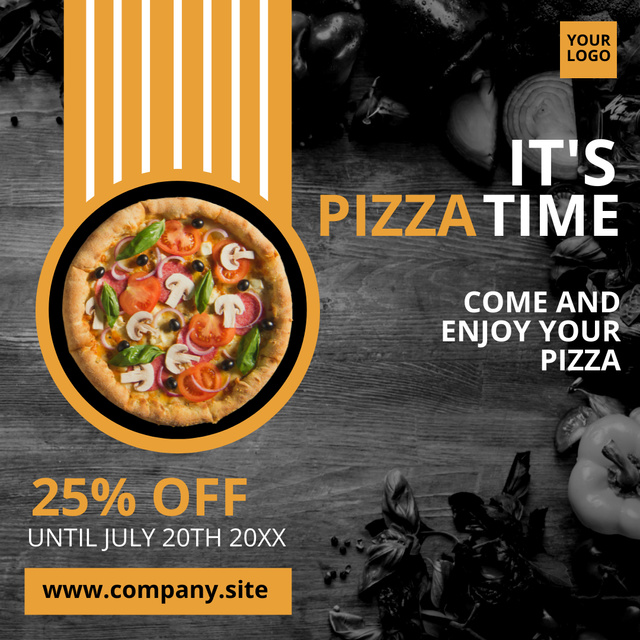 Pizza Special Deal Offer in Orange and Black Instagram Πρότυπο σχεδίασης
