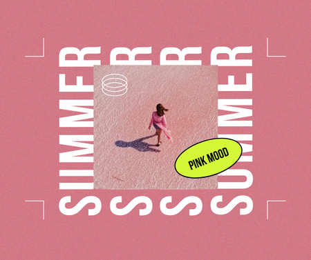 nainen vaaleanpunaisessa asussa kävelee rannalla Facebook Design Template
