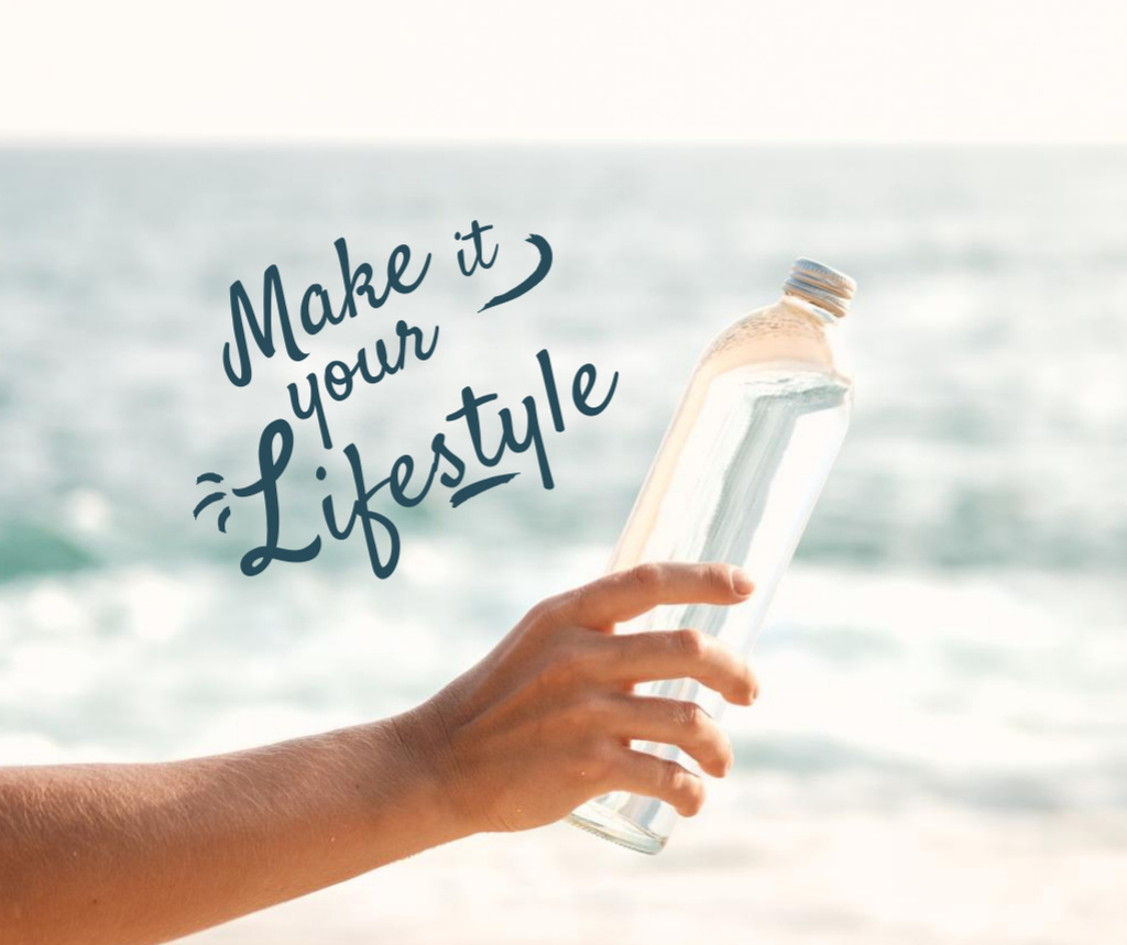 Eco Concept with Woman holding Glass Bottle Facebook Design Template