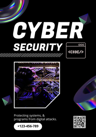 Cyber Security Services Ad with Wires Poster Tasarım Şablonu