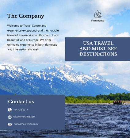 Designvorlage Travel Tour to USA with Mountain Lake für Brochure Din Large Bi-fold