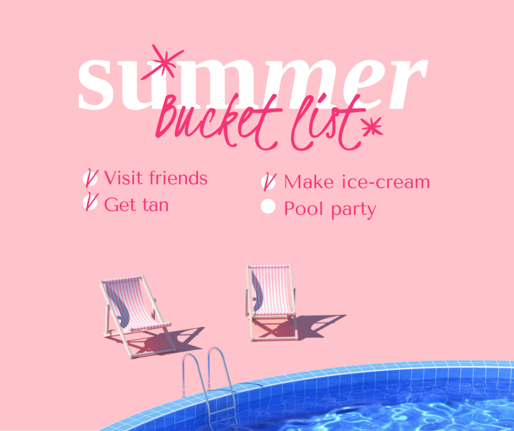 Summer Inspiration with Sun Loungers by Pool Facebook Design Template