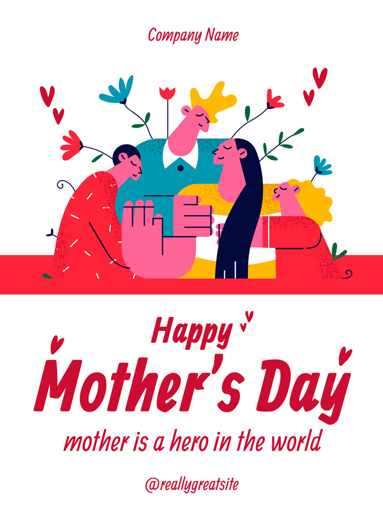 Bright Illustration of Happy Family on Mother's Day Poster US Tasarım Şablonu