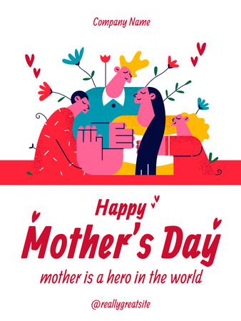 Designvorlage Illustration der glücklichen Familie am Muttertag für Poster US