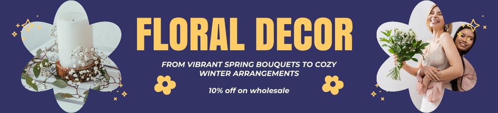 Szablon projektu Flower Decor Service Offer with Discount on Bouquets Ebay Store Billboard