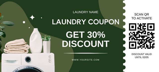 Offer Discounts on Laundry Service on Green Coupon 3.75x8.25in Design Template