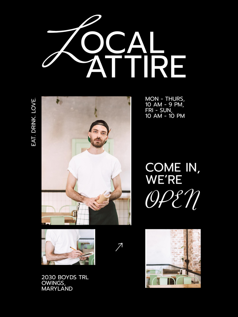 Designvorlage Local Cafe Opening Event Announcement In Black für Poster US