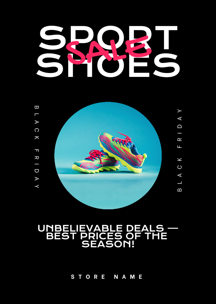 Comfort Sport Shoes Sale on Black Friday Flyer A6 Design Template