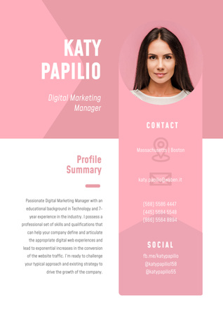 Professional Marketing Manager profile Resume tervezősablon
