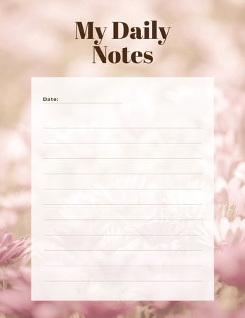 Päivittäinen suunnittelija vaaleanpunaisilla villikukkailla Notepad 107x139mm Design Template