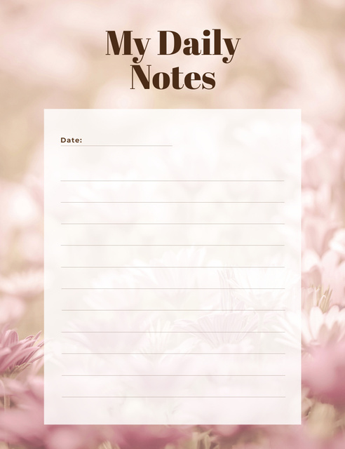 Pink Daily Planner with Wild Flowers Notepad 107x139mm tervezősablon