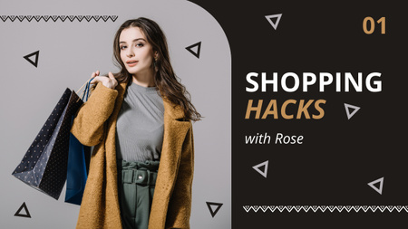 Shopping Hacks With Woman Youtube Thumbnail Design Template