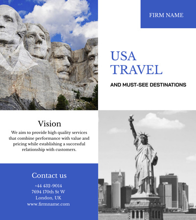 Travel Tour Offer with Liberty Statue Brochure 9x8in Bi-fold Design Template