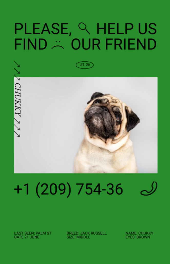 Plantilla de diseño de Eye Catching Announcement about Missing Cute Little Dog Flyer 5.5x8.5in 