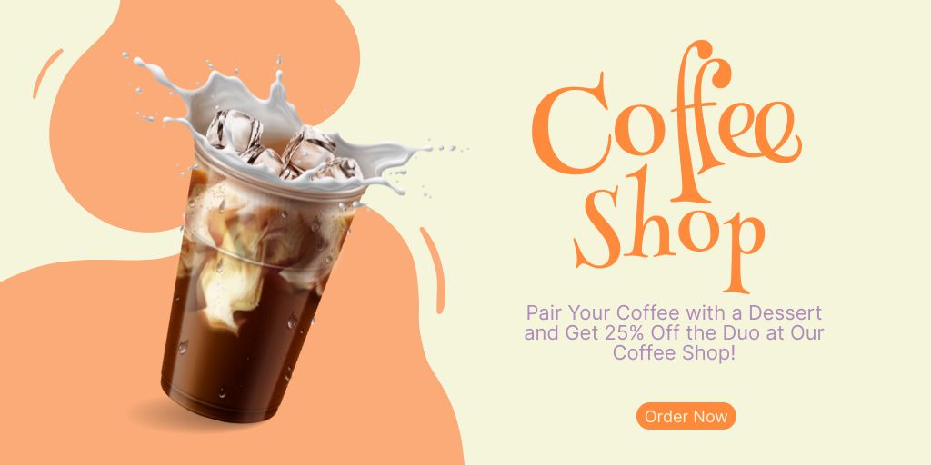 Coffee Shop Offer Discount For Ice Latte And Dessert Twitter Design Template