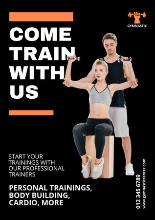 Personal Trainer Helping Woman Train Shoulders Flyer A5 Design Template