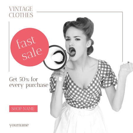 Ontwerpsjabloon van Instagram AD van Vrouw kondigt verkoop van vintage kleding aan
