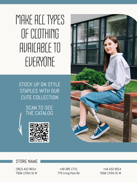 Designvorlage Clothing Sale Offer with Stylish Young Woman für Poster US